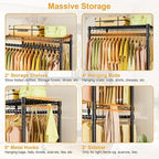ULIFHOME P4 Rolling Clothes Rack Heavy Duty, Clothing Racks for Hanging Clothes, Freestanding Garment Racks with Wheels, Metal Portable Closet Rack 35.5''W × 20.5''D × 80.5''H, Max Load 560Lbs, Black