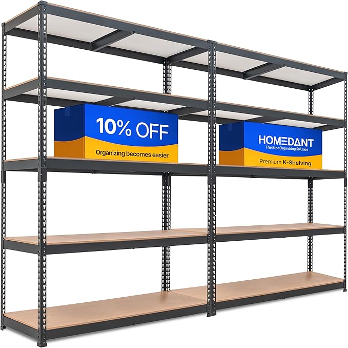 HOMEDANT 5 Tier Laminated Boltless Heavy Duty Garage Storage Adjustable Wide Size Metal Shelving Unit Utility Rack Shelves Organization Multipurpose Shelf Shed Warehouse 47.7"W x 18.2"D x 71.3"H 2Pack