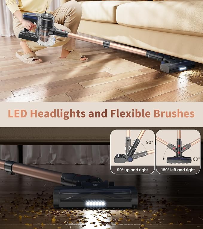 NADALY Cordless Vacuum Cleaner, Powerful Stick Vacuum with 45min Runtime, Anti-Tangle Vacuum Cleaners for Home, 1.5L Dust Cup, Rechargeable Wireless Vacuum for Hardwood Floor Carpet Pet Hair