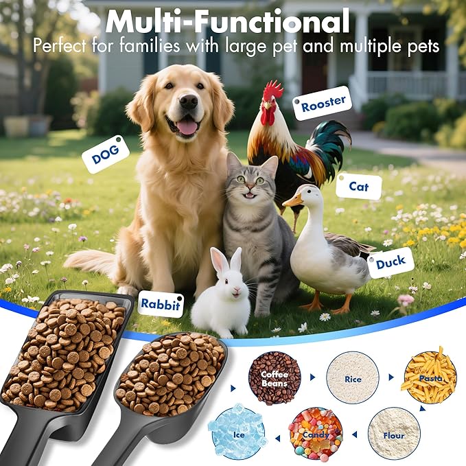 Food Scoop 2 PACK,2 Cup Capacity Dog Food Scoop With Measuring Lines For Dog, Puppy and Cat Coffee Bean Flour Scoop (Small & Large Black)