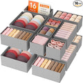 Lifewit Drawer Organizer Clothes for Closet 16 Pack, 3 Sizes Underwear Wardrobe Drawer Dividers, Fabric Foldable Dresser Storage Organizer Bins for Sock, Bra, Lingerie, Undies, Grey