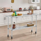 ROCKPOINT Stainless Steel Table for Prep & Work with Caster Wheels 18x72 Inches, NSF Metal Commercial Kitchen Heavy Duty Table with Adjustable Under Shelf and Table Foot for Restaurant, Home and Hotel
