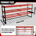Power Tool Organizer Wall Mount – Metal Cordless Drill Storage Rack with 8 Slots, 4-Tier Adjustable Shelf for Garage, Workshop & Shed Red