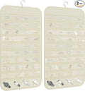 2 Pack Hanging Jewelry Organizer 80-Pocket Dual-sided Jewelry Storage for Earring Necklace Bracelet Ring Travel Holder, Beige