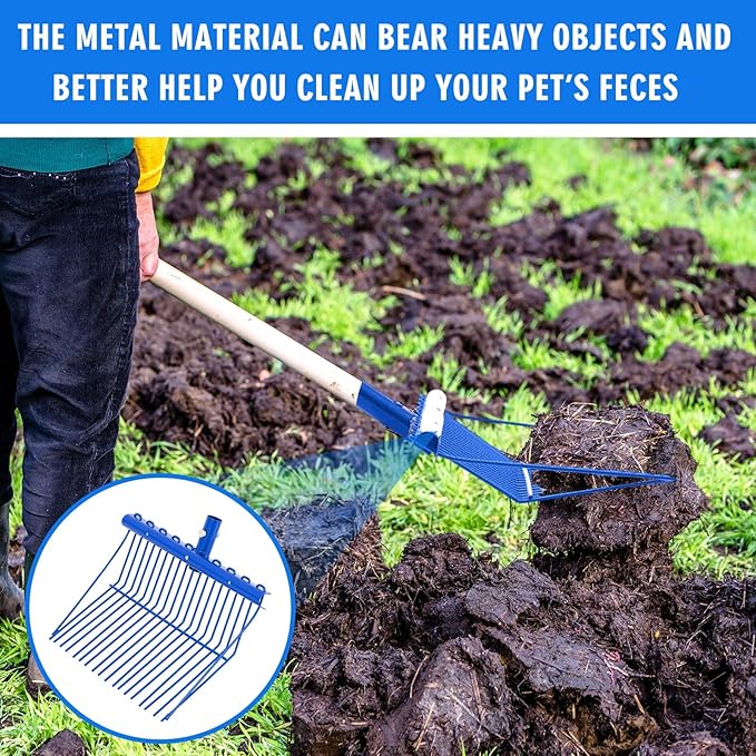 Tandefio 2 Pack Pitchfork Replacement Head Metal Horse Manure Rake Gardening Pitch Fork with Angled Tines for Horse Stall Poop Picking up(Blue)