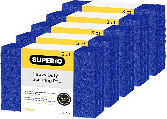 Scouring Pad Non-Scratching Scrubber Non-Scratch Cleaning Scrub Pads Heavy Duty Scouring Pad Reusable Kitchen Scrubbing Pad Pack of 15 Blue, by Superio