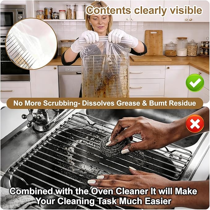 10 PCS No Scrub Oven Rack Cleaning Bags – Thickened Reusable Leak-Resistant PE Bags for Deep Soaking Grill Grates, Heavy-Duty Cleaning Bags for BBQ Grills,Metal Grates (15.7 × 23.7 in)