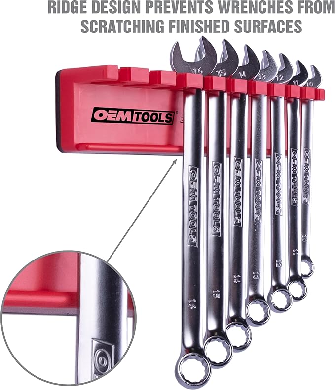 OEMTOOLS 22514 Magnetic Wrench Holder and Tool Organizer, Magnet Holds Up To 10 Wrenches To Most Metal Surfaces, SAE and Metric, 9.25 Inch Magnetic Tool Holder For Shop Or Garage, Red