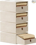 Closet Organizers and Storage 4-Pack Large Storage Bins with Drawers Stackable Fabric Clothes Organizers Storage Box Collapsible Closet Drawers Organizer (Beige, 21L*4)