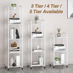 JSB 5 Tier Narrow Bathroom Shelving Unit, Kitchen Storage Rack Organizer Metal Corner Shelf for Living Room Laundry Pantry (Matte White, 5 Tier)
