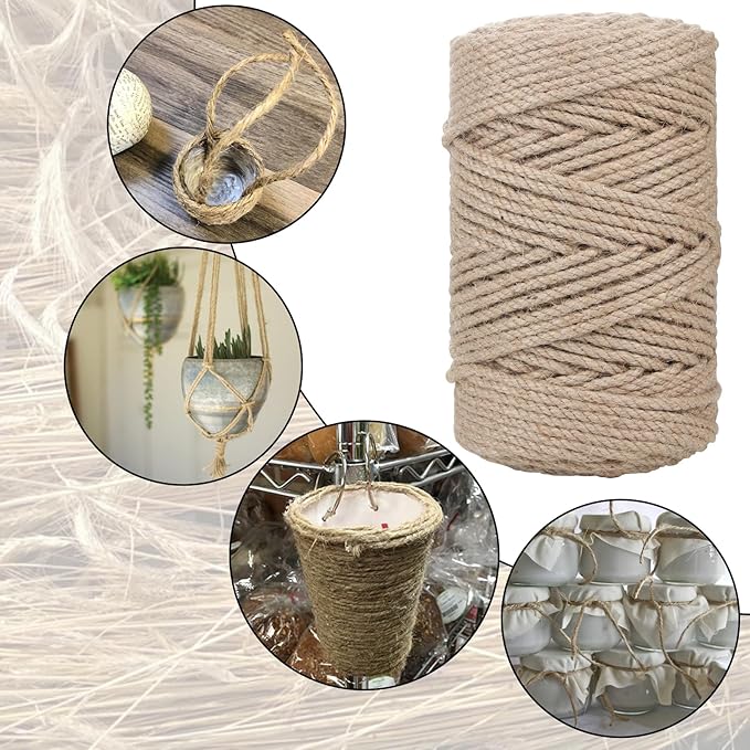 Natural Jute Rope 5mm x109 Yard 3 Strand, ZUEXT Handmade Jute Twine String,Burlap Hemp Rope for Artworks Gardening Bundling Camping DIY Crafting Knitting Plant Hanger Gift Wrapping Decor(100m)