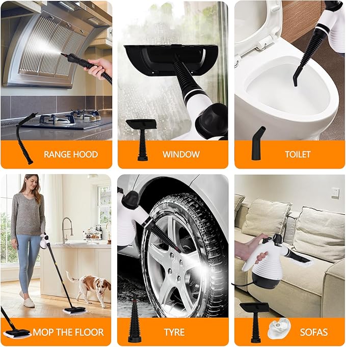Handheld Steam Cleaner, With 16 Accessories and Safety Lock, Steam Cleaner for Home, Multi-purpose for Cleaning Floors, Dirt, Grease, Grout, Tiles, Floors, Sofas and Car