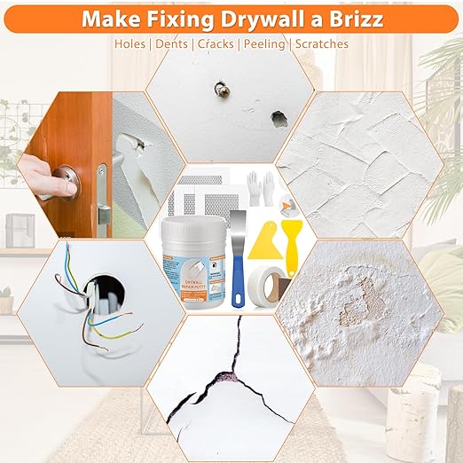 Dry Wall Patch Repair Kit, 22OZ Spackle Wall Repair Paste White Putty with Scraper Mesh Tape, Drywall Hole Repair Patch Kits for Wall Surface Fill Quick & Sheetrock Ceiling Crack Damage Mending