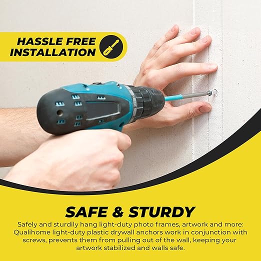 Qualihome Ribbed Plastic Drywall Anchors - Wall Anchors for Drywall - Plastic Screw Anchors for Secure Fastening (Bulk Pack, #14-16 x 1-1/4”)