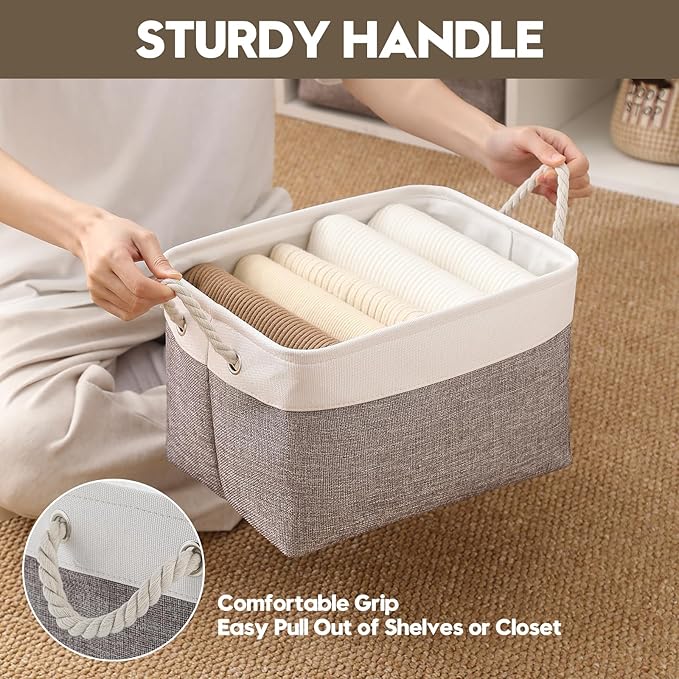 Storage Basket for Organizing - 15.7x11.8x8.2 inch Large 3 Pack Collapsible Storage Bins for Shelves, Fabric Storage Cubes for Gift Closet Linen Organization (White & Grey)