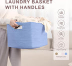 60L Small Baby Girls Laundry Basket for Nursery Storage,Cute Woven cotton Rope Baskets for Kids Toy，Gifts, Boho Square Wicker Blanket hamper for Living Room,Bedroom Dirty Clothes,Blue Purple