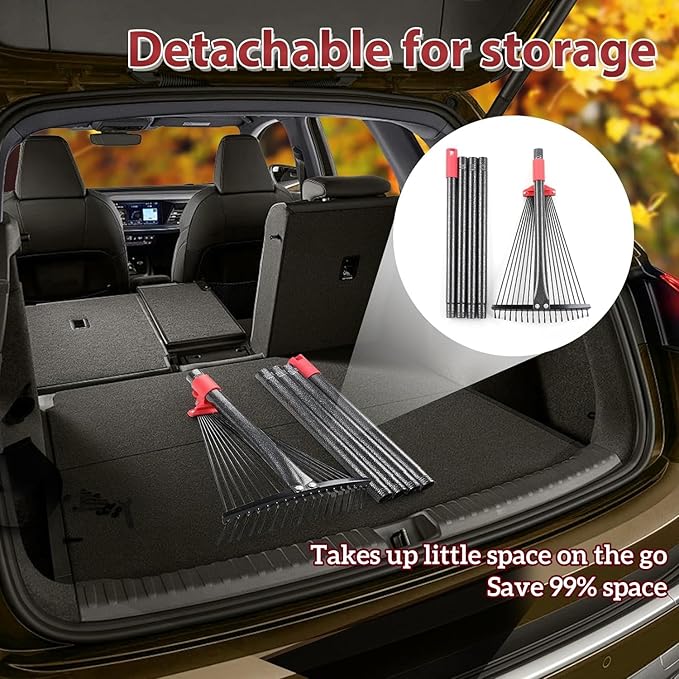 91 Inch Rake for Leaves , Adjustable 18 Tines with Expandable Head 9-18in Grass Rake Heavy Duty Metal Rakes for Women Children Yard Gardener Gardening Grass Debris Lawns