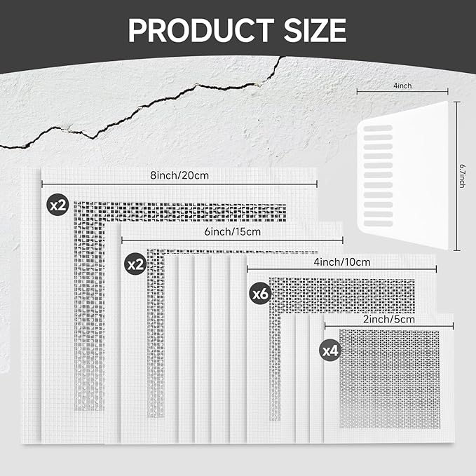 19 PCS Wall Repair Patch Kit, Aluminum Drywall Repair Patch Kit for Small/Large Holes, 2/4/6/8 Inch Self-Adhesive Metal Wall Patches with Scraper Sandpapers Gloves, Quick Fix Plaster