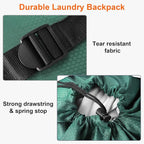 Femuar Laundry Bag Backpack Durable Laundry Bag with Shoulder Straps and Mesh Pockets Portable Laundry Dirty Clothes Hamper Bag for College Dorm (Green)