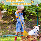 Kids Leaf Rake - 3-Section Adjustable Handle, Lightweight, Wood & Plastic, Small Garden Tool for Children (Yellow)