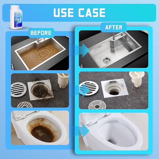 Pipeline Dredging Agent, Powerful Drain Cleaner Agent, Kitchen Unblocker, Sink and Drain Cleaner Powder for Kitchen Toilet Pipeline Quick Cleaning Tool