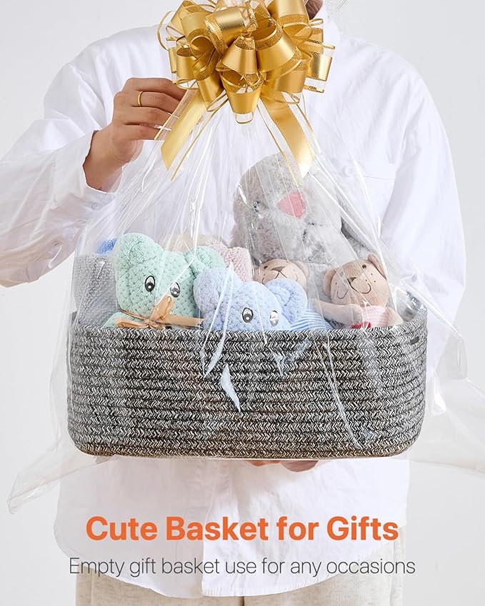 Small Woven Basket, 13.5 x 9.5 x 5 Inches, Storage Basket for Organizing, Cute Small Rope Shelf Closet Cube Storage Bins Baskets for Shelves, Dog Toy Gift Baskets Empty, 3 Pack Mixed Black