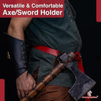 Armory Replicas - Genuine Rawhide Leather Universal Axe Frog - Medieval Hand Crafted O-Ring Funcitonal Outdoor Costume LARP Weapon Holder