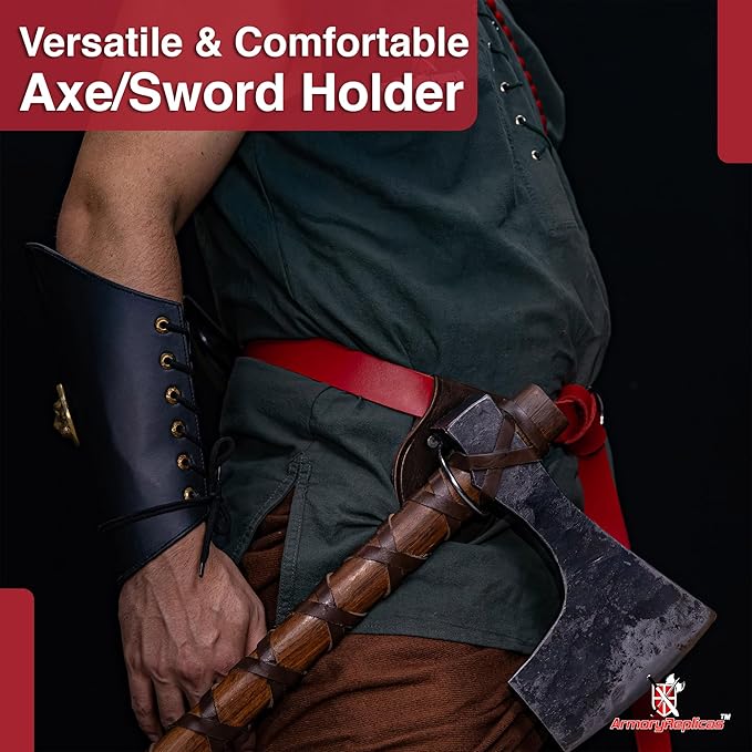 Armory Replicas - Genuine Rawhide Leather Universal Axe Frog - Medieval Hand Crafted O-Ring Funcitonal Outdoor Costume LARP Weapon Holder