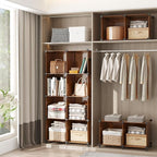 AWTATOS Cube Storage Organizer, Storage Cubes Shelves Bookshelf, 16 Cube Closet Organizers and Storage, DIY Stackable Plastic Clothes Organizer Shelving for Bedroom, Home Office, Cocoa Brown