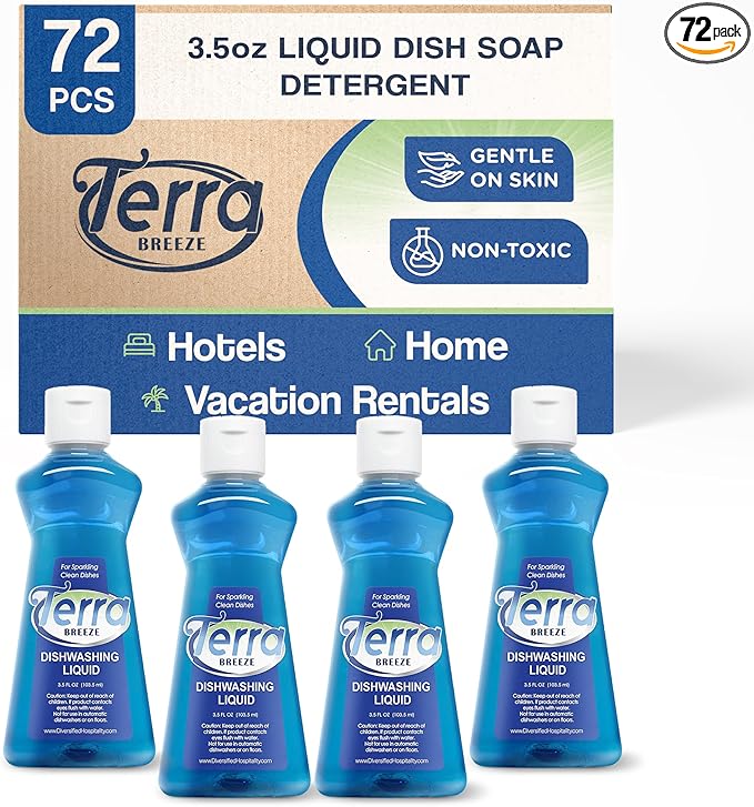Hotel Liquid Dish Soap | Dishwashing Liquid Detergent - Travel Essentials for Hospitality & Vacation Rentals | 3.5 oz Travel Size Dish Detergent Kitchen Soap (Case of 72)