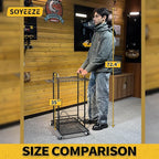 SOYEEZE Garden Tool Organizer with Lockable Wheels, Heavy Duty 3-Tier Yard Tower Tool Rack for Garage, Holds Up to 35 Long-Handled Tools, Garden Tool Cart with 12 Hooks for Tool Organization Storage
