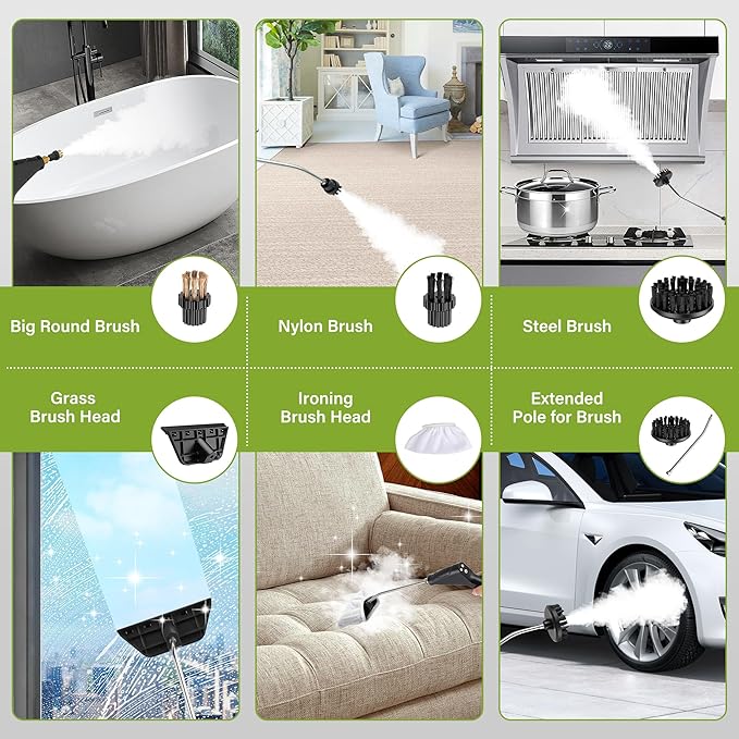 Steam Cleaner for Home & Car Detailing, 2500W Pressurized Handheld Steam Cleaner, 15s Fast Heating, 6 Levels Steam Output, 1.2L Water Tank