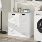 Two-Compartment Tilt-Out Laundry Sorter Cabinet with Removable Cloth Bags,Laundry Room Organization,UV Painting Cabinet for Laundry Room,Bathroom,Utility Room-White
