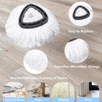 Wa.IE JiemiMicrofiber Spin Mop Refills Head Compatible for EasyWring 1-Tank System (6-Pack Set: Includes 1 Mop Scrub Brush + 1 Mop Base + 4 Pack Cleaning Floor Mop Head)