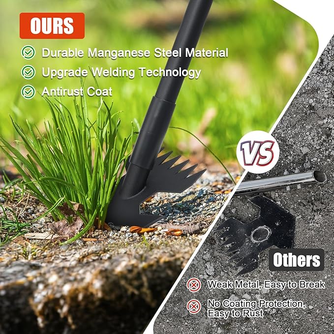 Hoe Garden Tool, Weeding Hoe Cultivator Long Handle 52", Heavy Duty Steel Scuffle Hoe for Lawn Yard Garden, Adjustable Rocket Shaped Weed Remover with Sharp Blade