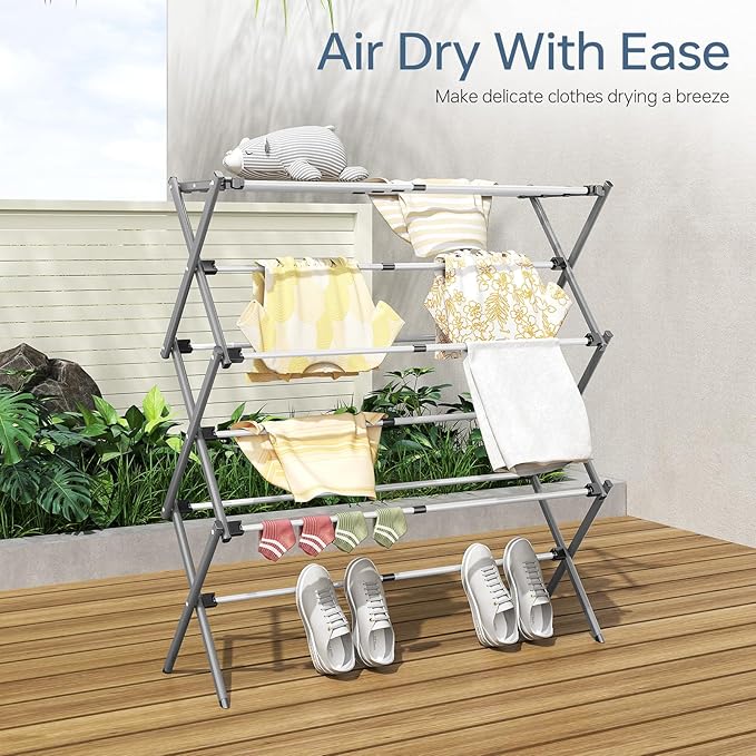 APEXCHASER Drying Rack Clothing, Clothes Drying Rack Foldable, Laundry Drying Rack Expandable, Small Clothe Hanger for Baby Clothes Towels Bibs, Socks, Clothes Airer for Indoor Outdoor Use, White/Grey