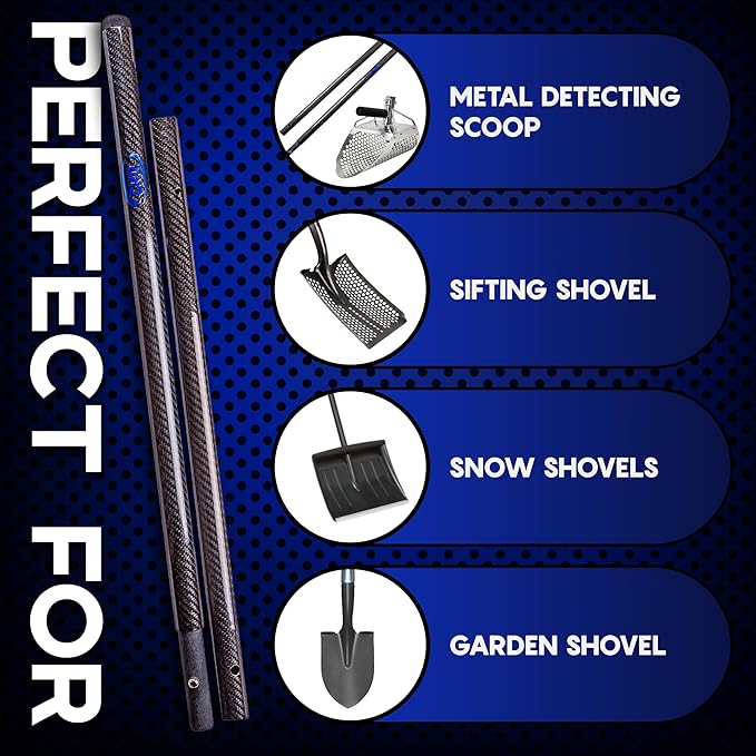CKG Metal Detector Shovel Travel Carbon Handle Total Length 45.5' Diam 1.1 for Scoop Shovel, Universal Lightweight Pole for Beach Metal Detecting Digging Tools – Black/Travel Size