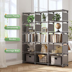 REIBII Bookshelf, DIY Tall Bookcase, 15 Grey Cube Storage Organizers for Bedroom Office Living Room Closet, 11.8" D x 47.2" W x 59" H