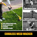 Aokia Cordless Weed Wacker：String Trimmer with 12V Battery Operated - Lightweight Lawn Trimmer, Electric Grass Trimmer Edger with 2 Blades and Extension Rod for Lawn Yard, Yellow