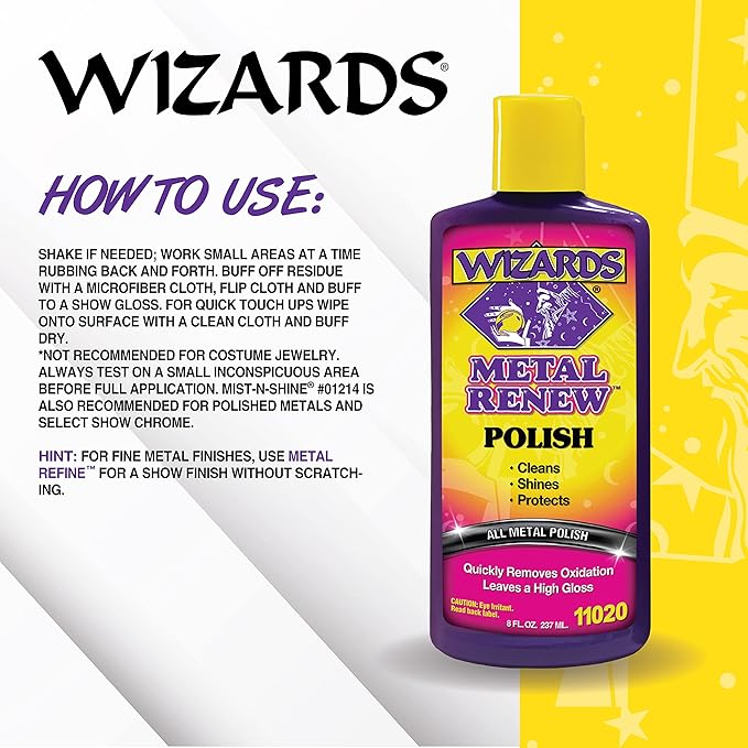 Wizards Metal Polish Cream Metal Renew - Cleans, Shines and Protects All Metals - Cream Fast-Cut Polish and Stainless Steel Cleaner - High Gloss Metal Polish - 8 oz