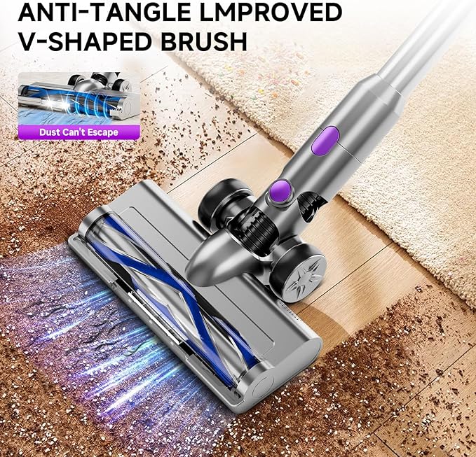 Cordless Vacuum Cleaner,55Mins/Powerful Vacuum Cleaners for Home,Stick Vacuums with 8 in 1,Touch Screen,LED Headlights, Anti-Tangle,Rechargeable,Lightweight for Carpet,Hard Floor, Pet Hair,Purple