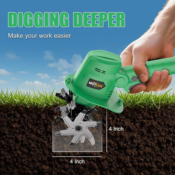 20V Cordless Tiller Cultivator for Gardening, Electric Garden Tiller with 2 x 2.0Ah Batteries & Charger, Garden Rototiller for Lawn Gardening Soil Cultivation