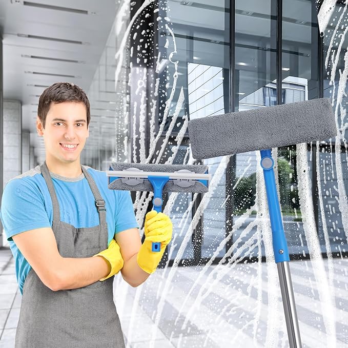 20 Feet+ High Reach Window Squeegee, 2-in-1 Window Cleaner Tool with 15.5Ft Extension Poles, Professional Window Washing Kit, Long Window Cleaning Equipment for High Outdoor Windows Glass