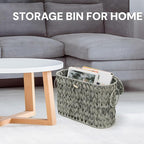 Pumtus Toilet Paper Storage Basket, Handwoven Toilet Paper Holder with Lid & Handle, Large Decorative Container for up to 6 Rolls, Plastic Trash Bin Magazine Organizer for Bathroom, Office
