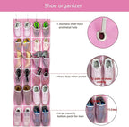SAVERHO Hanging Shoe Organizer, Over The Door Shoe Organizer with 24 Breathable Mesh Pockets for Men Women Kids Hanging Shoe Storage Rack Organizer Size:58x21 Inch（Pink）