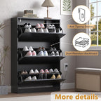 BORNOON Shoe Cabinet with Odor Control and Back Panels, Deodorizing Slim 3-Flip Shoe Storage Cabinet for Entryway, Freestanding Hidden Shoe Rack Organizer for Entrance, Hallway, Bedroom