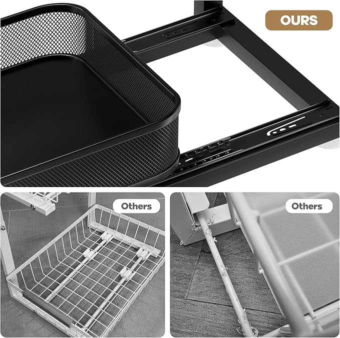 2-Pack 18.5 IN Depth Under Sink Organizer With Next-Gen Ball-Bearing Slides,Sophisticated Mesh 2-Tier Pull Out Shelf for Kitchen & Bathroom,Fits Small Items-Black