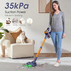 Cordless Vacuum Cleaner,35kPa Strong Suction,2200mAh Removable Battery,6 in 1 Lightweight Handheld Stick Vacuum, Anti-Tangle, for Carpets,Hard Floors,Pet Hair, Orange Gray