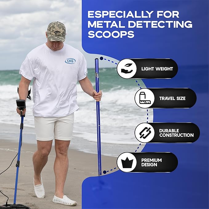 CKG Metal Detector Shovel Travel Carbon Handle for Scoop Shovel, Universal Lightweight Pole for Beach Metal Detecting Digging Tools Treasure Hunting 3k Carbon Fiber Long Tube Rod – Blue/Travel Size
