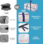 VENO 8 Pack Moving Bags Plastic Storage Totes Clothes Organization Large W Lid/Zipper. Packing Boxes/Bins Alternative. Space Saving Foldable College Supplies Essentials (Clear, 8 Pack)